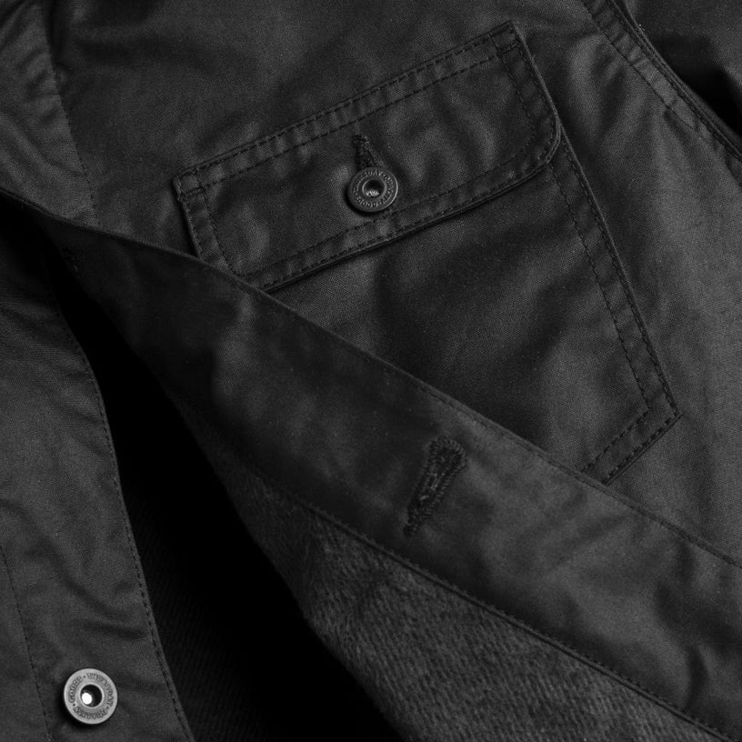 Premium Waxed Canvas Jacket with Flannel Lining and Matte Brass Details