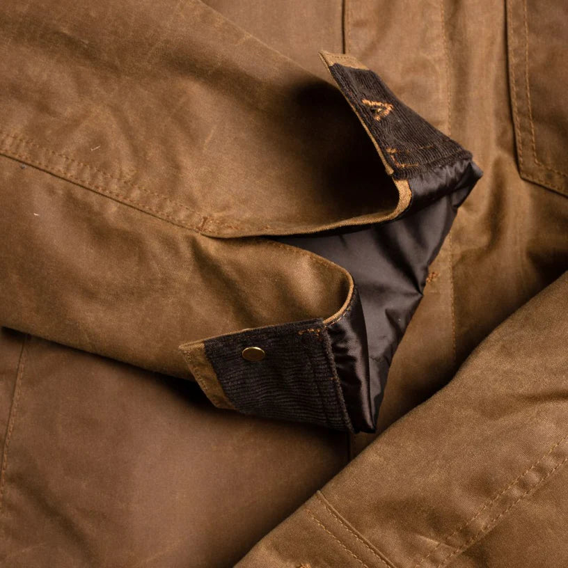 Premium Waxed Canvas Jacket with Flannel Lining and Antique Brass Details