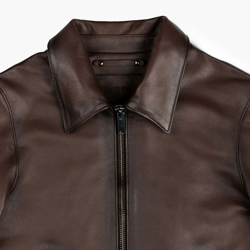 Old English Full-Grain Leather Jacket with Handstitched Collar