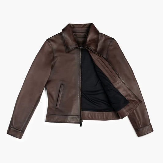 Old English Full-Grain Leather Jacket with Handstitched Collar